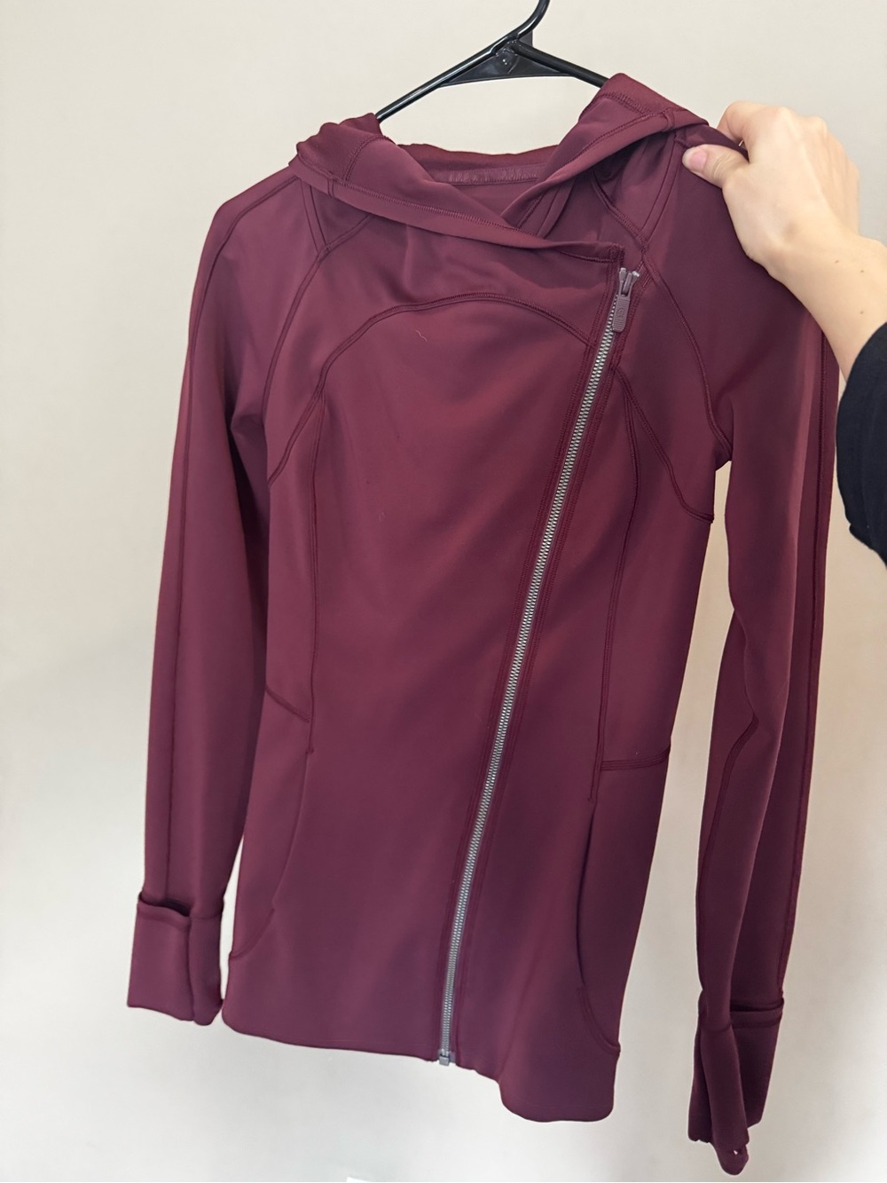 lululemon athletica Asymmetrical Zip Hooded Jacket in Burgundy